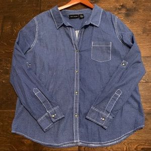 DKNY White Blue Stars XL Button Down Blouse Womens